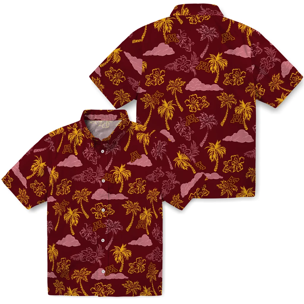 Minnesota Golden Gophers Hawaiian Shirt - Palm And Clouds minnesota golden gophers palm and clouds maroon hawaiian shirts high quality