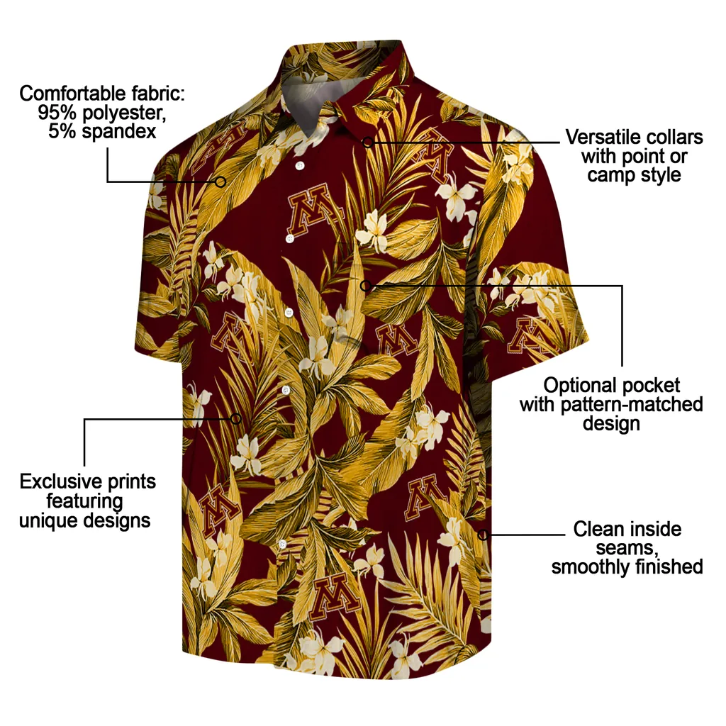 Minnesota Golden Gophers Hawaiian Shirt - Palm Leaves minnesota golden gophers palm leaves maroon hawaiian shirts new arrival