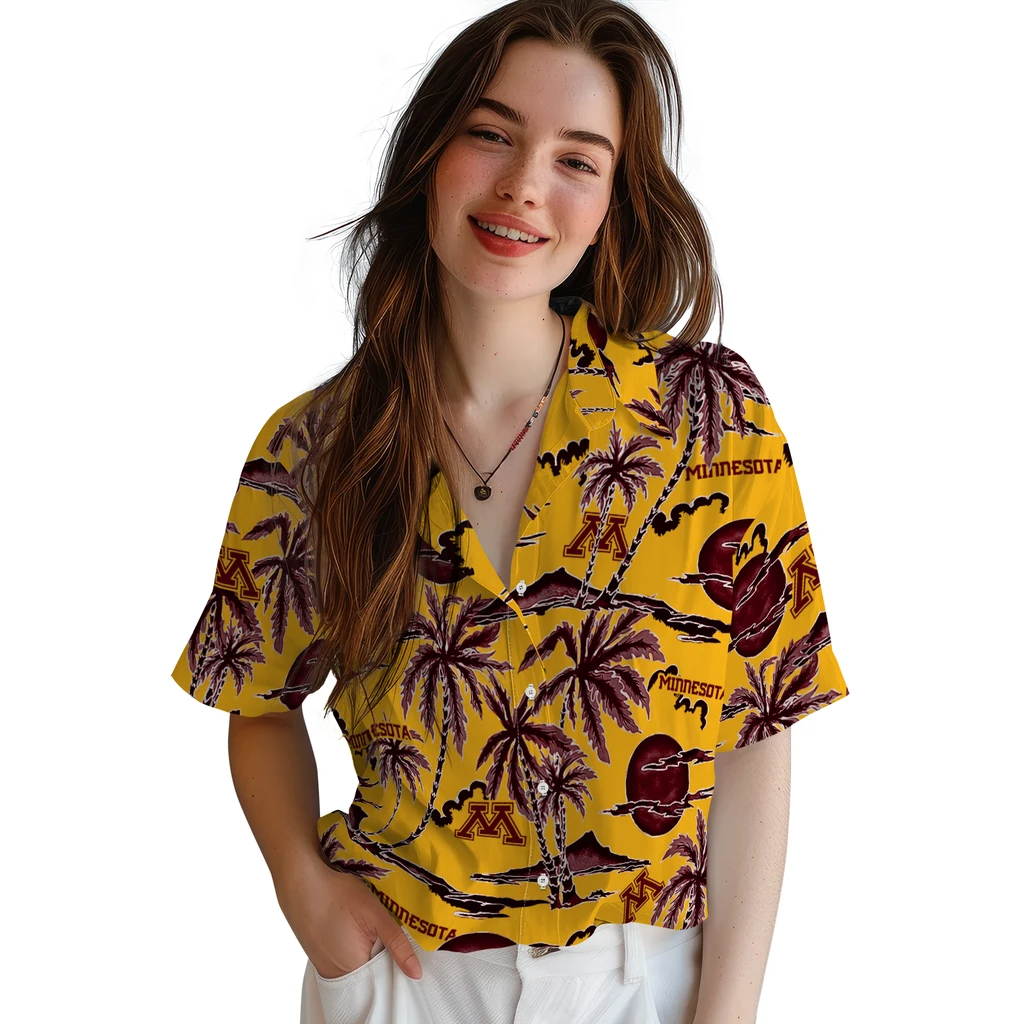 Minnesota Golden Gophers Hawaiian Shirt - Palm Sunset minnesota golden gophers palm sunset hawaiian shirts latest model