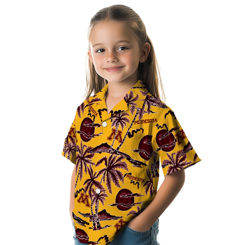 Minnesota Golden Gophers Hawaiian Shirt - Palm Sunset minnesota golden gophers palm sunset hawaiian shirts premium grade