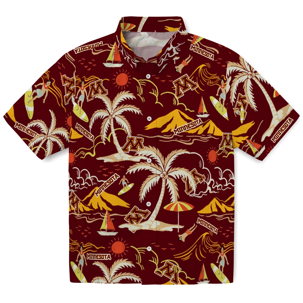 Minnesota Golden Gophers Hawaiian Shirt - Palm Tree Island minnesota golden gophers palm tree island maroon hawaiian shirts best selling