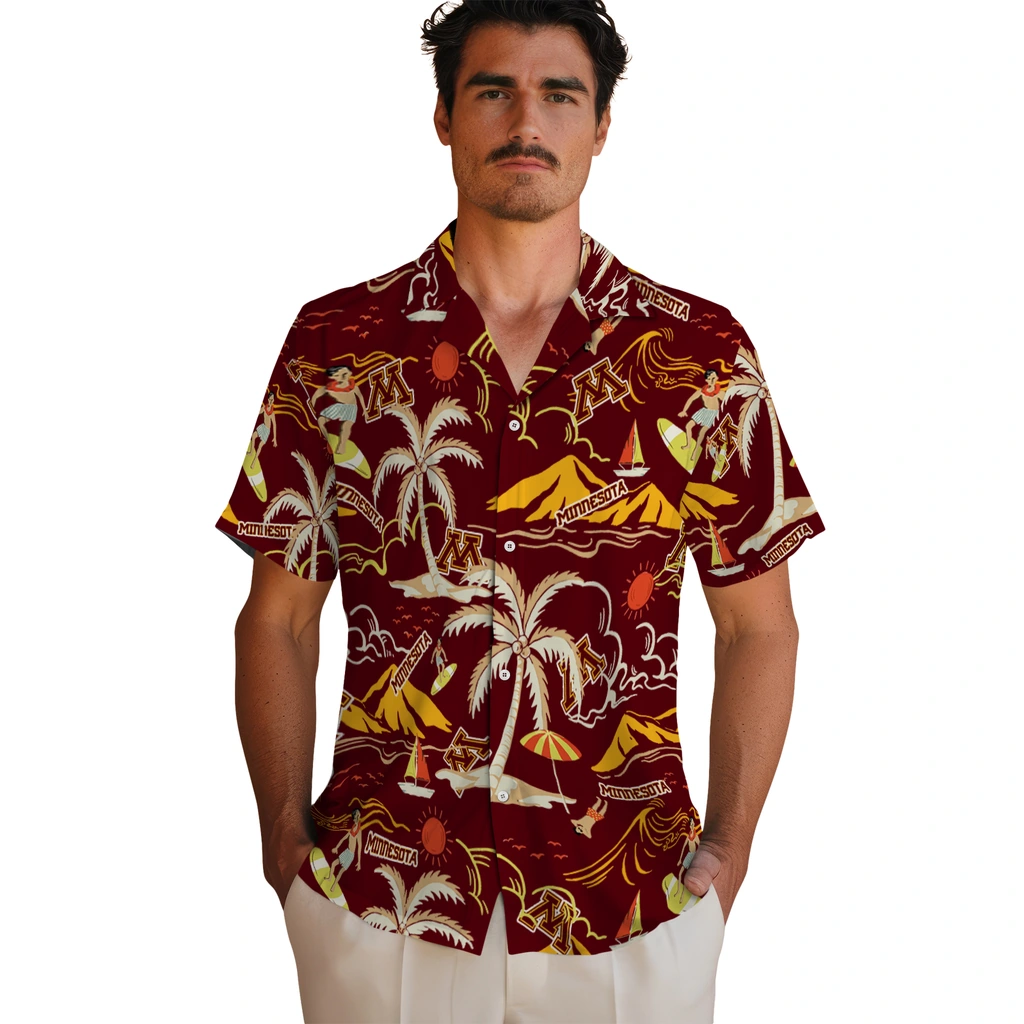 Minnesota Golden Gophers Hawaiian Shirt - Palm Tree Island minnesota golden gophers palm tree island maroon hawaiian shirts fashion forward
