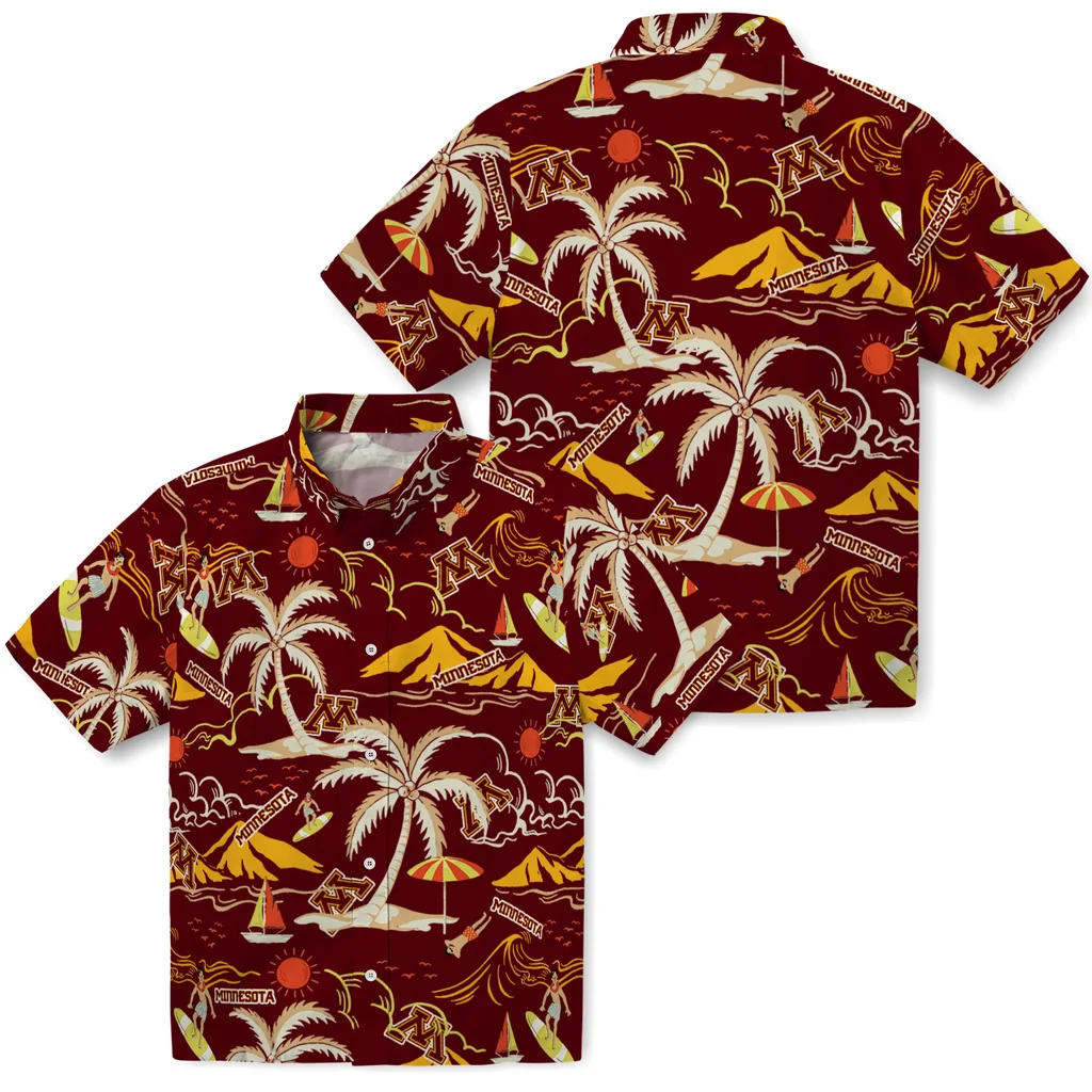 Minnesota Golden Gophers Hawaiian Shirt - Palm Tree Island minnesota golden gophers palm tree island maroon hawaiian shirts high quality