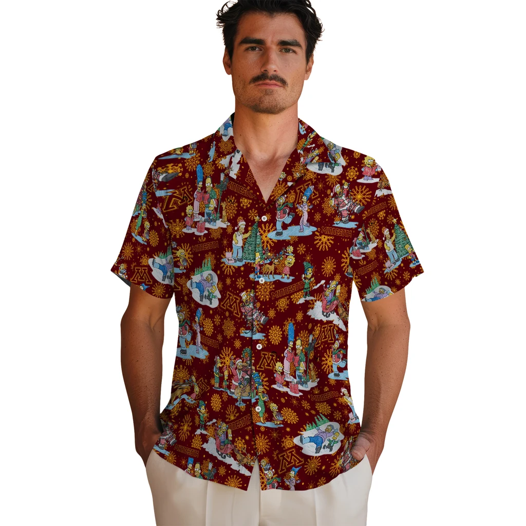 Minnesota Golden Gophers Hawaiian Shirt - Simpsons Christmas minnesota golden gophers simpsons christmas maroon hawaiian shirts fashion forward