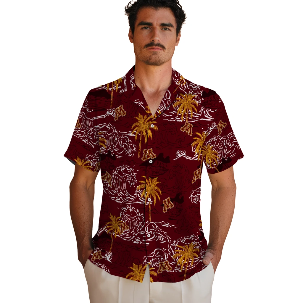 Minnesota Golden Gophers Hawaiian Shirt - Wave Palm minnesota golden gophers wave palm maroon hawaiian shirts fashion forward