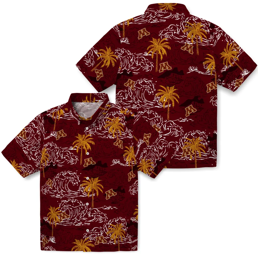 Minnesota Golden Gophers Hawaiian Shirt - Wave Palm minnesota golden gophers wave palm maroon hawaiian shirts high quality
