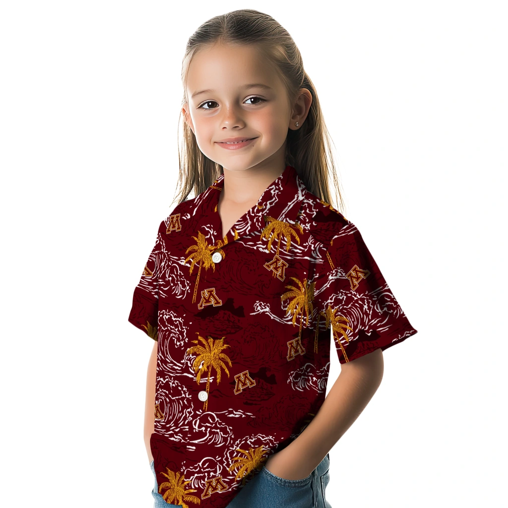 Minnesota Golden Gophers Hawaiian Shirt - Wave Palm minnesota golden gophers wave palm maroon hawaiian shirts premium grade