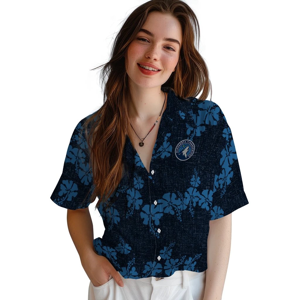 Minnesota Timberwolves Hawaiian Shirt - 50th State Flower minnesota timberwolves hibiscus petals midnight blue hawaiian shirts latest model