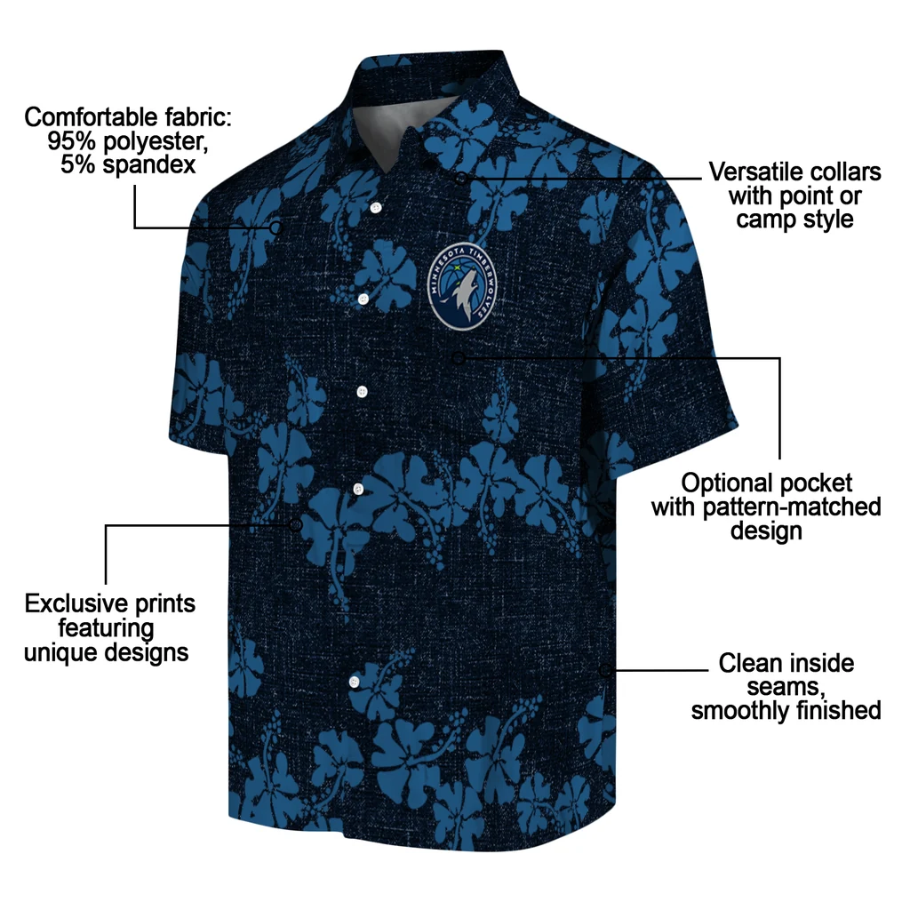Minnesota Timberwolves Hawaiian Shirt - 50th State Flower minnesota timberwolves hibiscus petals midnight blue hawaiian shirts new arrival