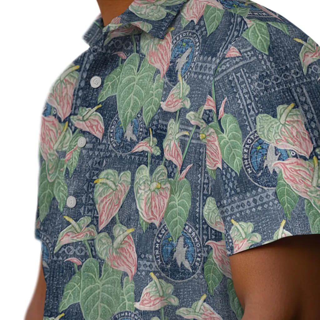 Minnesota Timberwolves Hawaiian Shirt - Anthurium Overlay minnesota timberwolves anthurium overlay midnight blue hawaiian shirts trendy
