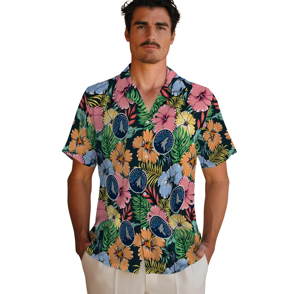 Minnesota Timberwolves Hawaiian Shirt - Brilliant Hibiscus Garden minnesota timberwolves brilliant hibiscus garden hawaiian shirts fashion forward