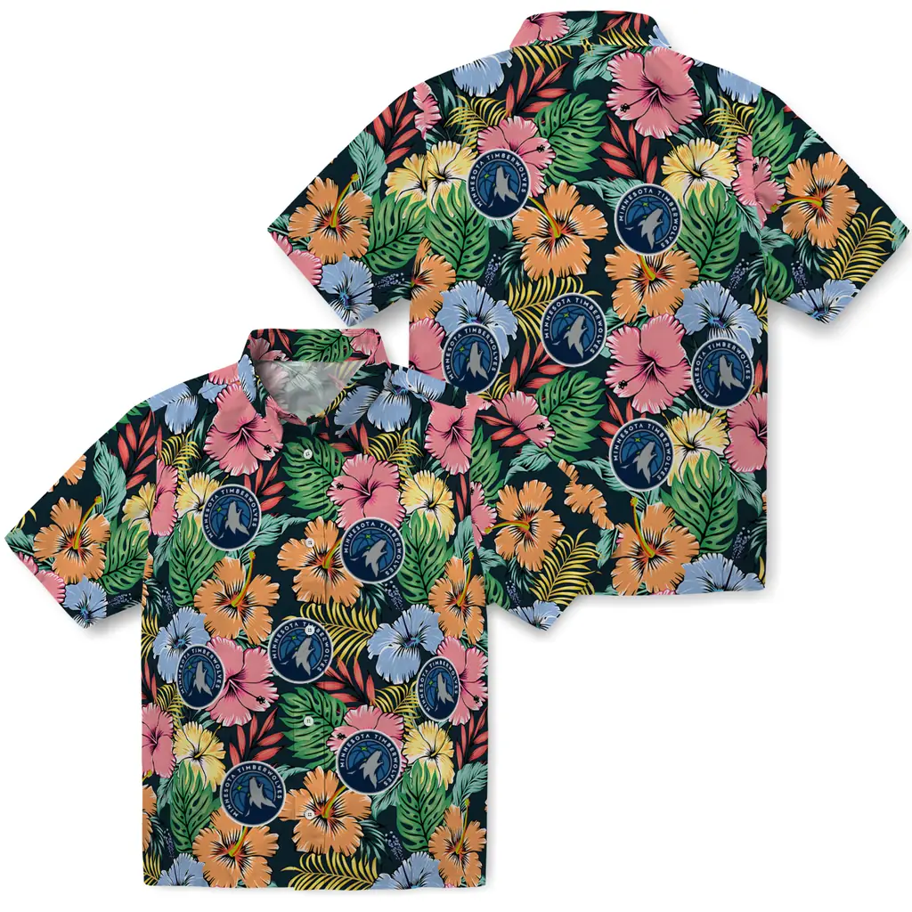 Minnesota Timberwolves Hawaiian Shirt - Brilliant Hibiscus Garden minnesota timberwolves brilliant hibiscus garden hawaiian shirts high quality