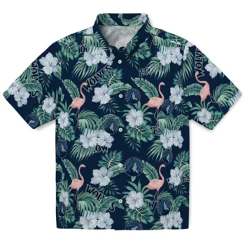 minnesota timberwolves flamingo palms midnight blue hawaiian shirts best selling