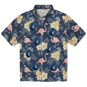 minnesota timberwolves flamingo hibiscus navy hawaiian shirts best selling