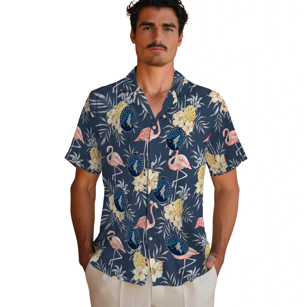 Minnesota Timberwolves Hawaiian Shirt - Flamingo Hibiscus minnesota timberwolves flamingo hibiscus navy hawaiian shirts fashion forward