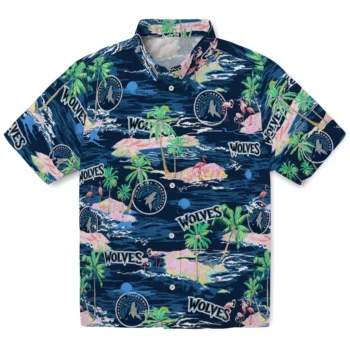 minnesota timberwolves flamingo retreat midnight blue hawaiian shirts best selling