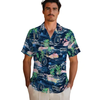 minnesota timberwolves flamingo retreat midnight blue hawaiian shirts fashion forward
