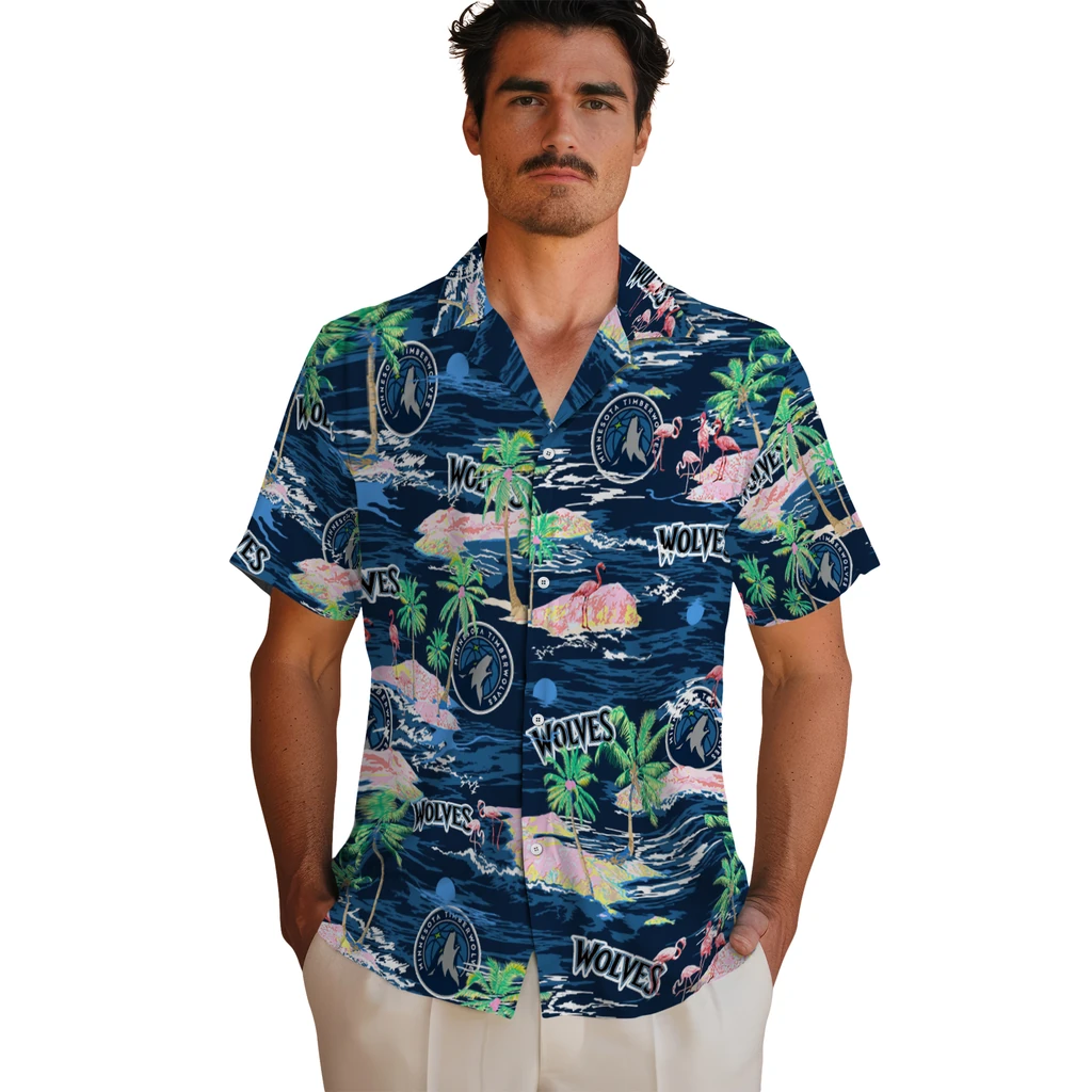 Minnesota Timberwolves Hawaiian Shirt - Hawaii Island minnesota timberwolves flamingo retreat midnight blue hawaiian shirts fashion forward