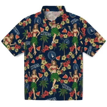 minnesota timberwolves hawaiian girls design midnight blue hawaiian shirts best selling