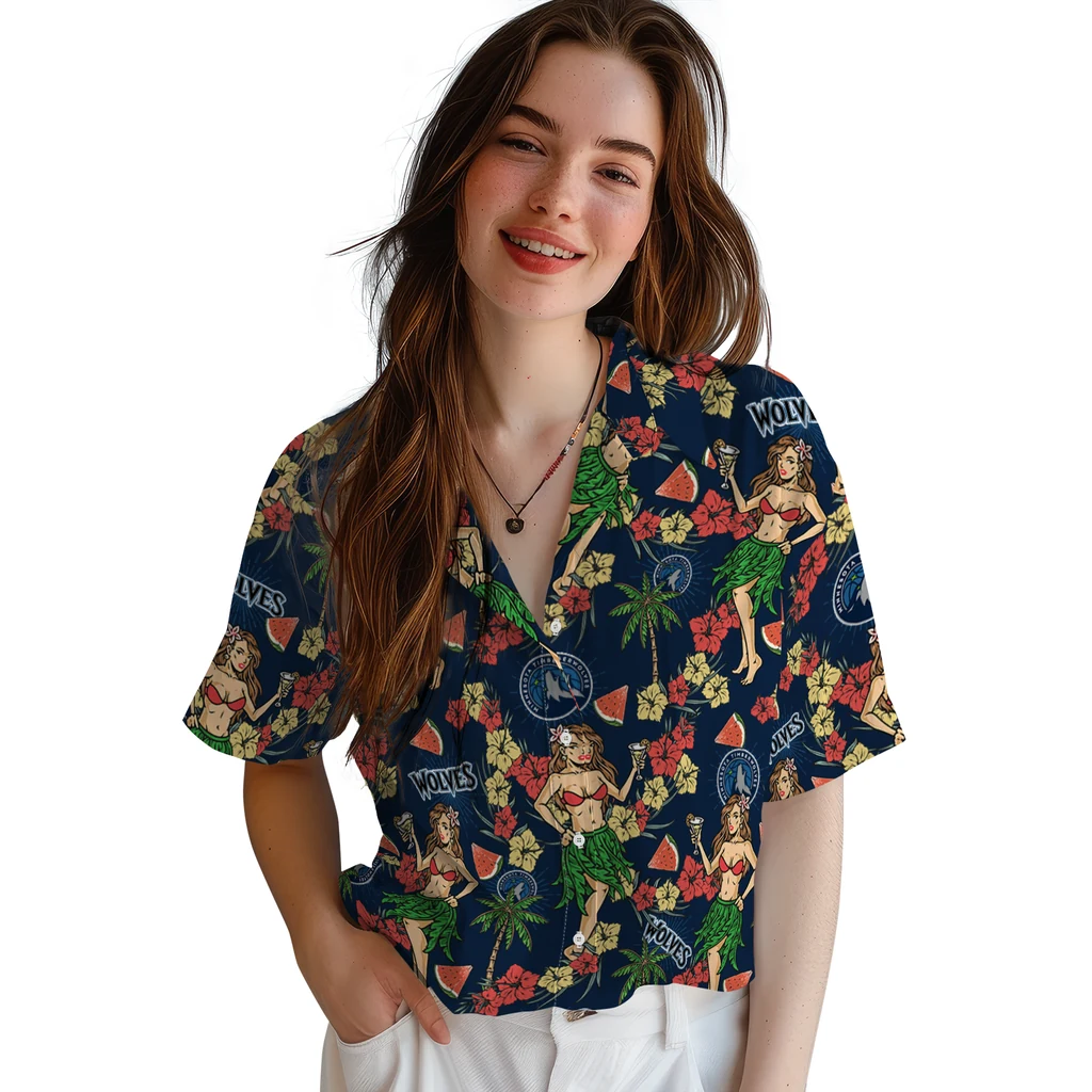 Minnesota Timberwolves Hawaiian Shirt - Hawaiian Girls Design minnesota timberwolves hawaiian girls design midnight blue hawaiian shirts latest model