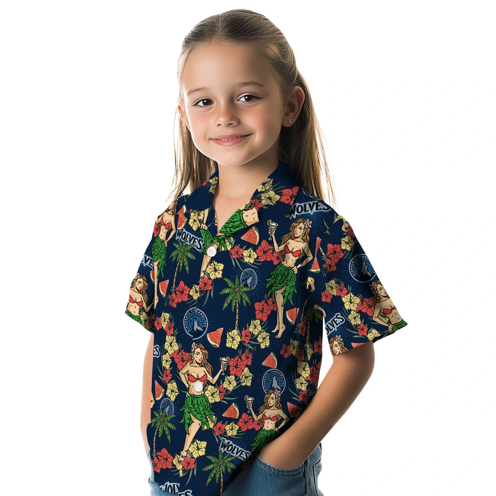 Minnesota Timberwolves Hawaiian Shirt - Hawaiian Girls Design minnesota timberwolves hawaiian girls design midnight blue hawaiian shirts premium grade