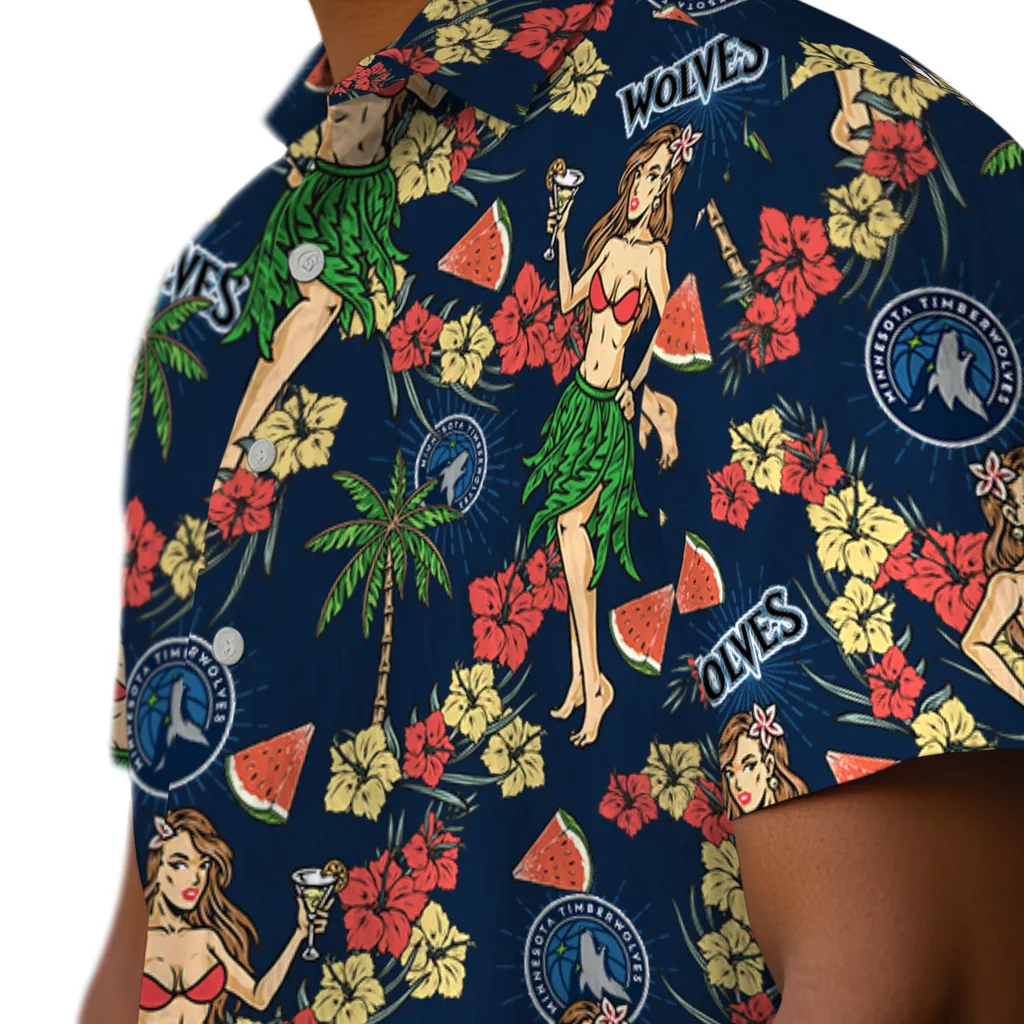 Minnesota Timberwolves Hawaiian Shirt - Hawaiian Girls Design minnesota timberwolves hawaiian girls design midnight blue hawaiian shirts trendy