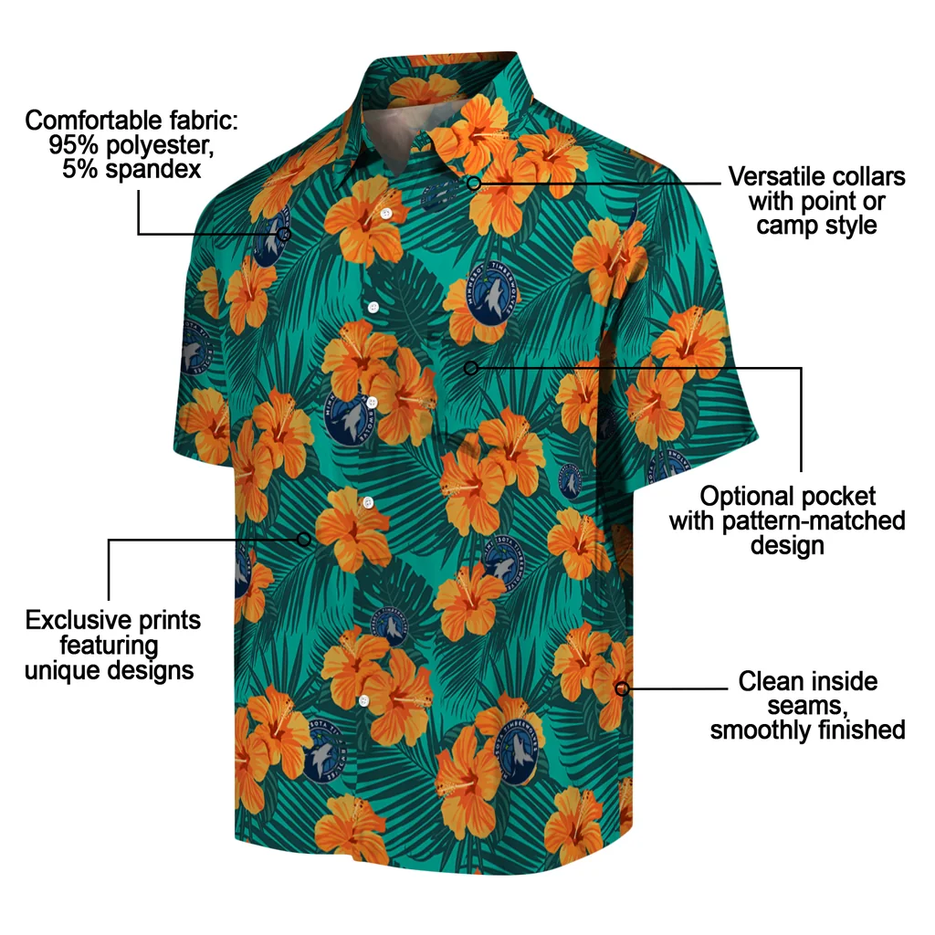 Minnesota Timberwolves Hawaiian Shirt - Hibiscus and Palm Leaves minnesota timberwolves hibiscus escape green hawaiian shirts new arrival