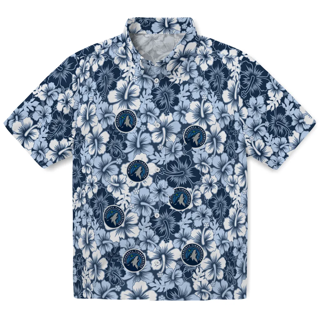 Minnesota Timberwolves Hawaiian Shirt - Hibiscus Blooms minnesota timberwolves hibiscus blooms midnight blue hawaiian shirts best selling