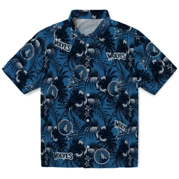 minnesota timberwolves hibiscus exotic midnight blue hawaiian shirts best selling