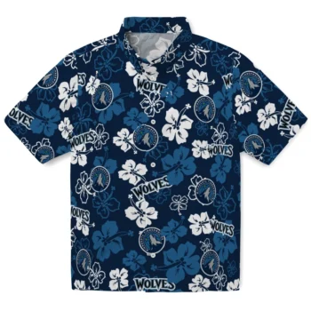 minnesota timberwolves hibiscus bloom midnight blue hawaiian shirts best selling