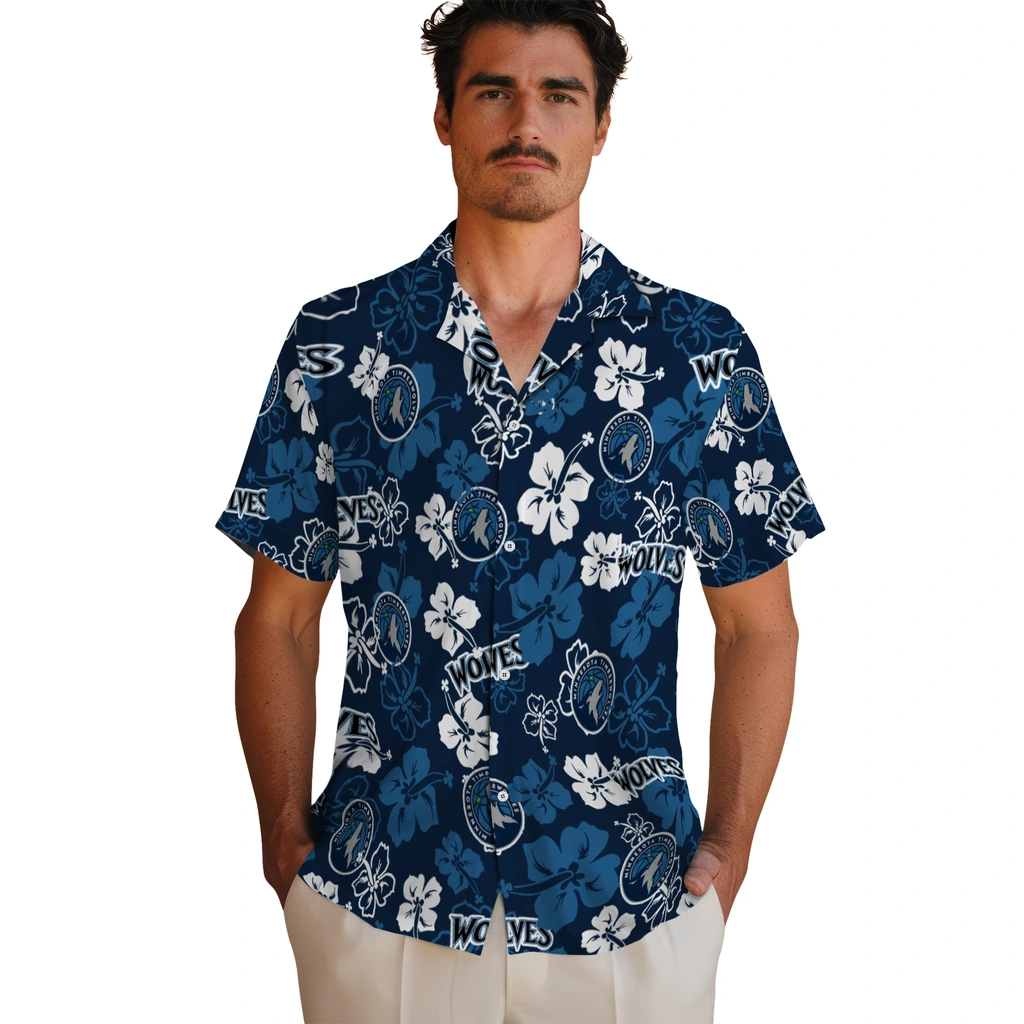 Minnesota Timberwolves Hawaiian Shirt - Hibiscus Flower Design minnesota timberwolves hibiscus bloom midnight blue hawaiian shirts fashion forward