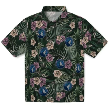 minnesota timberwolves hibiscus leaves pattern green hawaiian shirts best selling