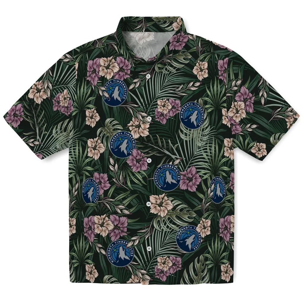 Minnesota Timberwolves Hawaiian Shirt - Hibiscus Leaves Pattern minnesota timberwolves hibiscus leaves pattern green hawaiian shirts best selling