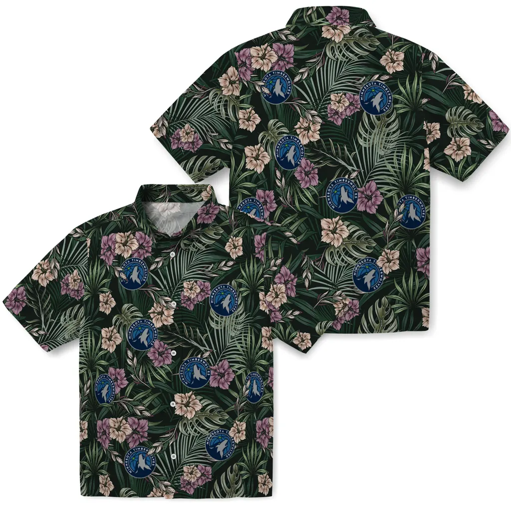 Minnesota Timberwolves Hawaiian Shirt - Hibiscus Leaves Pattern minnesota timberwolves hibiscus leaves pattern green hawaiian shirts high quality