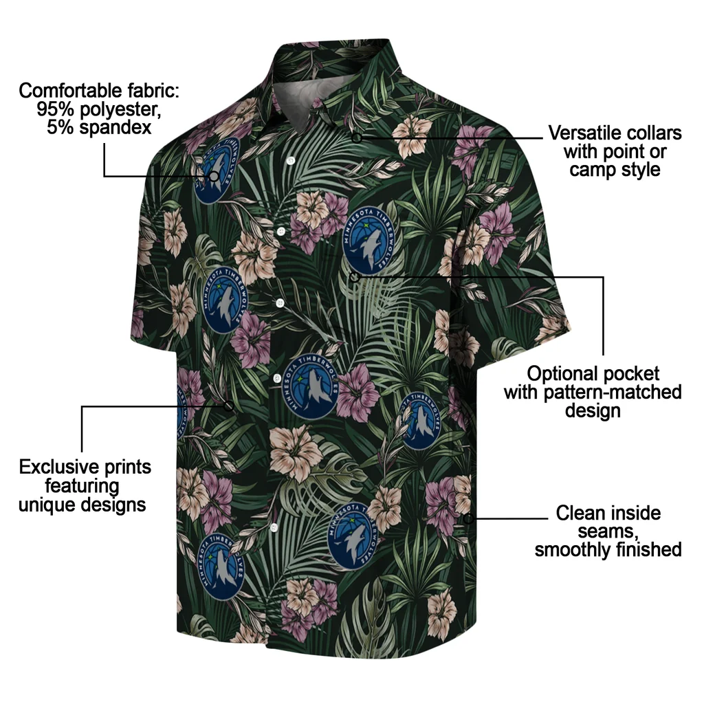 Minnesota Timberwolves Hawaiian Shirt - Hibiscus Leaves Pattern minnesota timberwolves hibiscus leaves pattern green hawaiian shirts new arrival