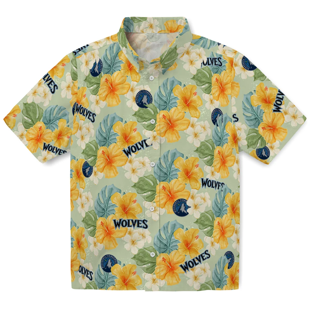 Minnesota Timberwolves Hawaiian Shirt - Hibiscus Mood minnesota timberwolves hibiscus mood pale lime yellow hawaiian shirts best selling