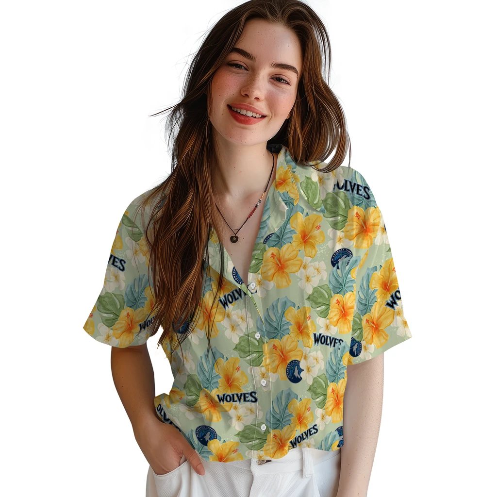 Minnesota Timberwolves Hawaiian Shirt - Hibiscus Mood minnesota timberwolves hibiscus mood pale lime yellow hawaiian shirts latest model