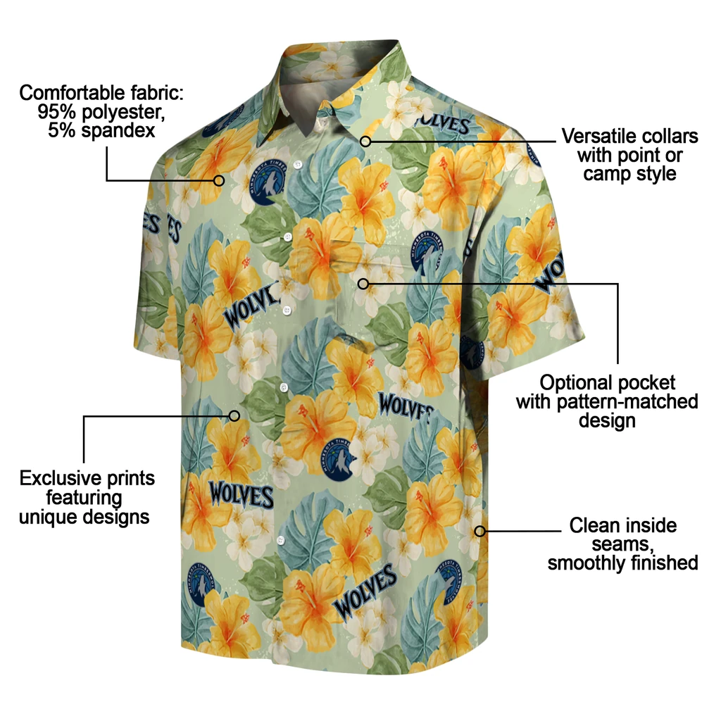 Minnesota Timberwolves Hawaiian Shirt - Hibiscus Mood minnesota timberwolves hibiscus mood pale lime yellow hawaiian shirts new arrival