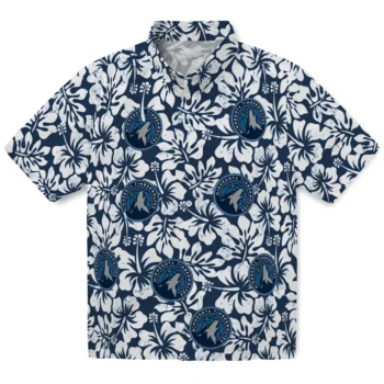 minnesota timberwolves hibiscus motif midnight blue white hawaiian shirts best selling