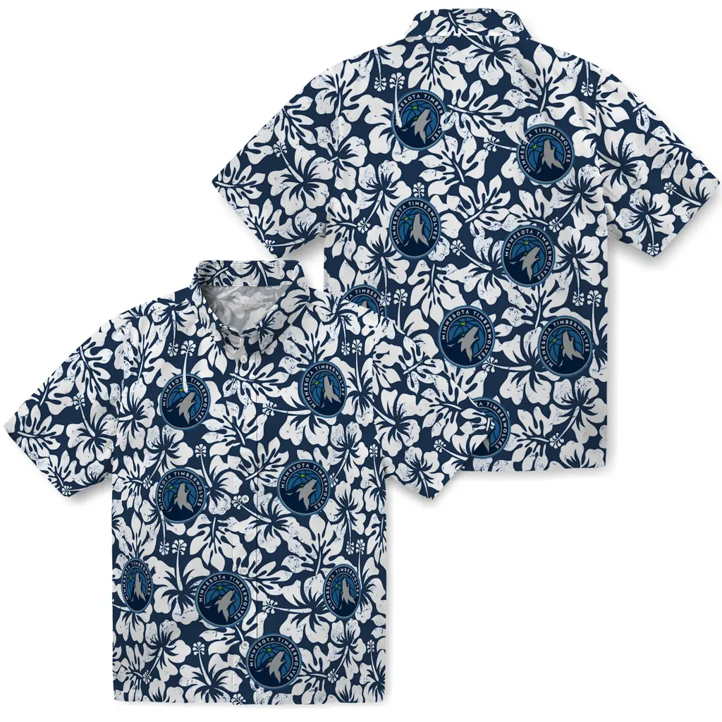 Minnesota Timberwolves Hawaiian Shirt - Hibiscus Motif minnesota timberwolves hibiscus motif midnight blue white hawaiian shirts high quality