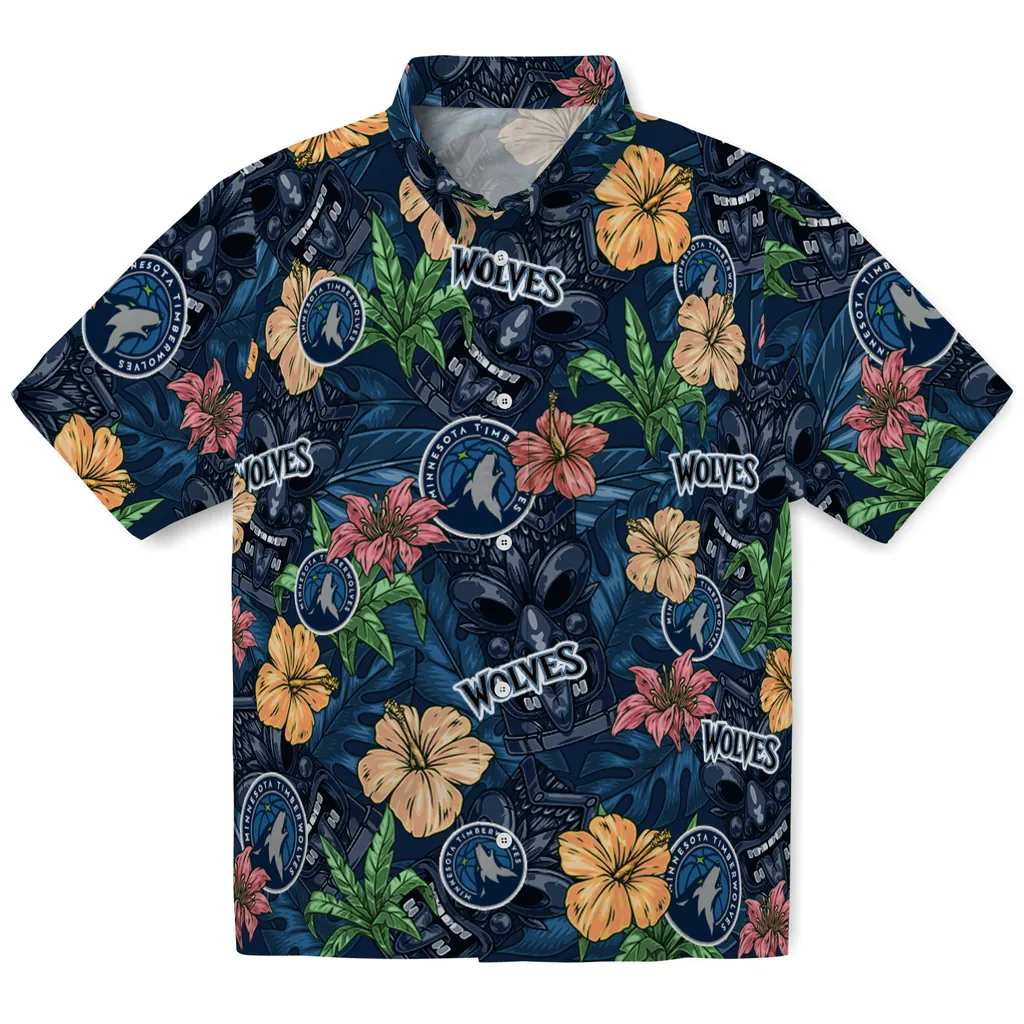 Minnesota Timberwolves Hawaiian Shirt - Hibiscus Tiki Jungle minnesota timberwolves tiki jungle midnight blue hawaiian shirts best selling
