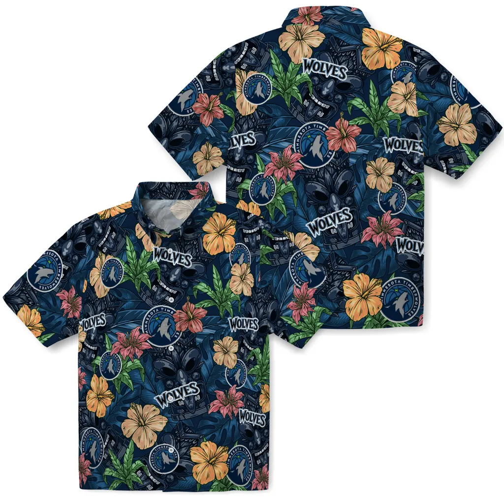 Minnesota Timberwolves Hawaiian Shirt - Hibiscus Tiki Jungle minnesota timberwolves tiki jungle midnight blue hawaiian shirts high quality