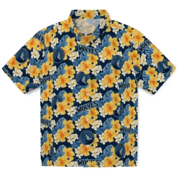 minnesota timberwolves hibiscus tropics midnight blue yellow hawaiian shirts best selling