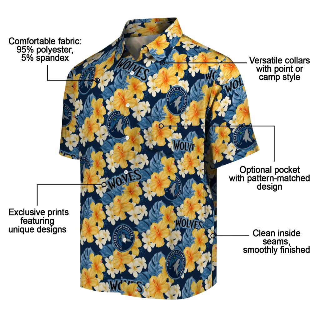 Minnesota Timberwolves Hawaiian Shirt - Hibiscus Tropics minnesota timberwolves hibiscus tropics midnight blue yellow hawaiian shirts new arrival