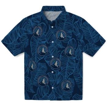 minnesota timberwolves leaf outline midnight blue hawaiian shirts best selling