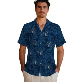 minnesota timberwolves leaf outline midnight blue hawaiian shirts fashion forward