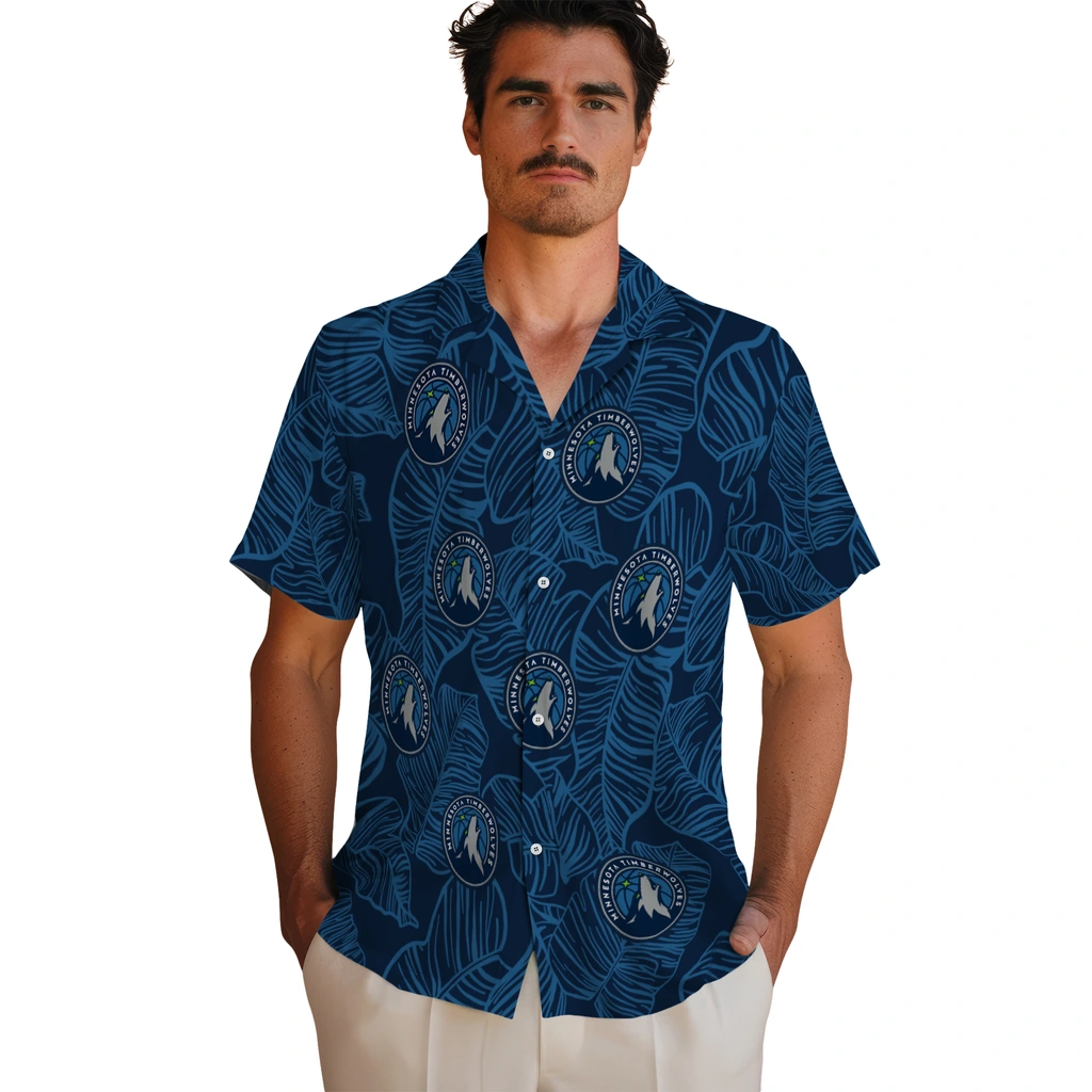 Minnesota Timberwolves Hawaiian Shirt - Leaf Outline minnesota timberwolves leaf outline midnight blue hawaiian shirts fashion forward