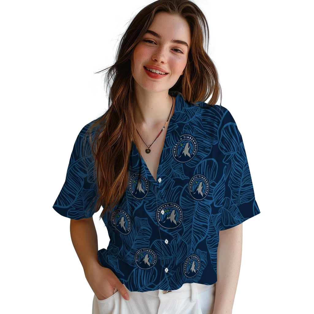 Minnesota Timberwolves Hawaiian Shirt - Leaf Outline minnesota timberwolves leaf outline midnight blue hawaiian shirts latest model