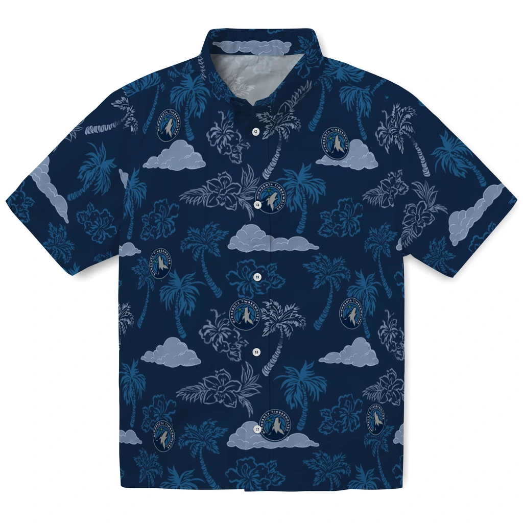 Minnesota Timberwolves Hawaiian Shirt - Palm And Clouds minnesota timberwolves palm and clouds midnight blue hawaiian shirts best selling