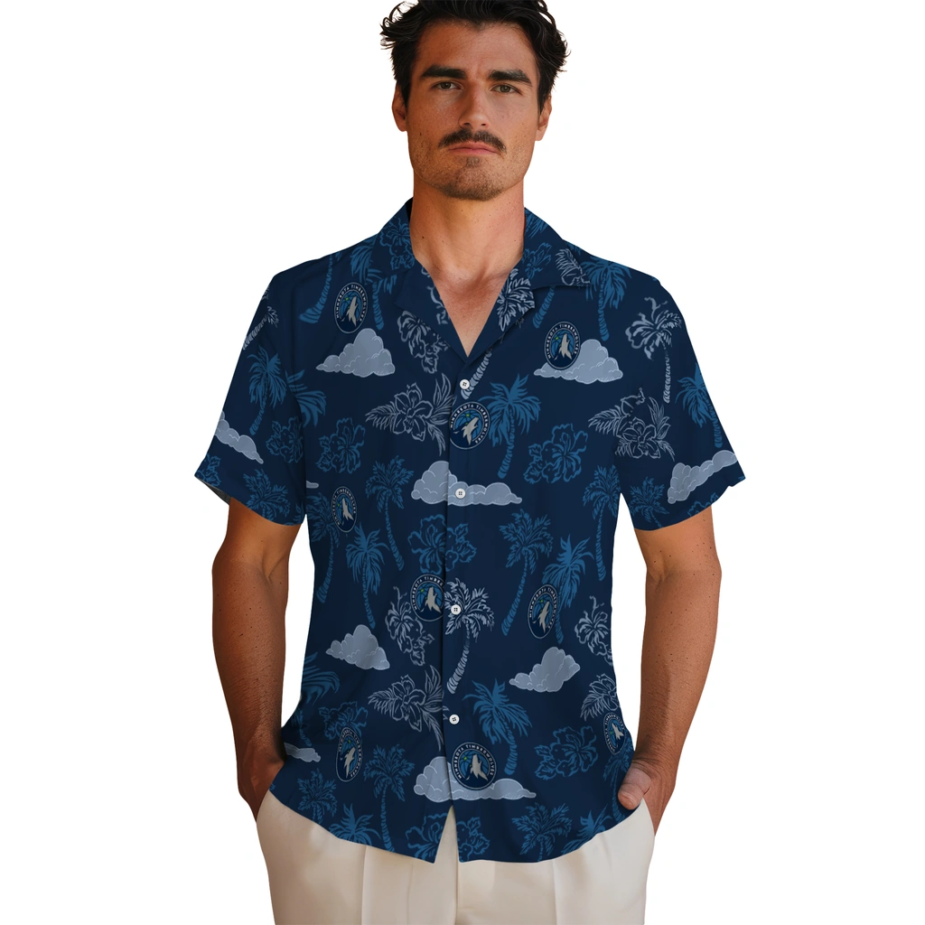 Minnesota Timberwolves Hawaiian Shirt - Palm And Clouds minnesota timberwolves palm and clouds midnight blue hawaiian shirts fashion forward